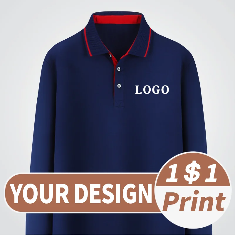 

Long sleeved polo shirt embroidery Printed logo on autumn and winter shirts Printing design pattern for work clothes Fashion Top