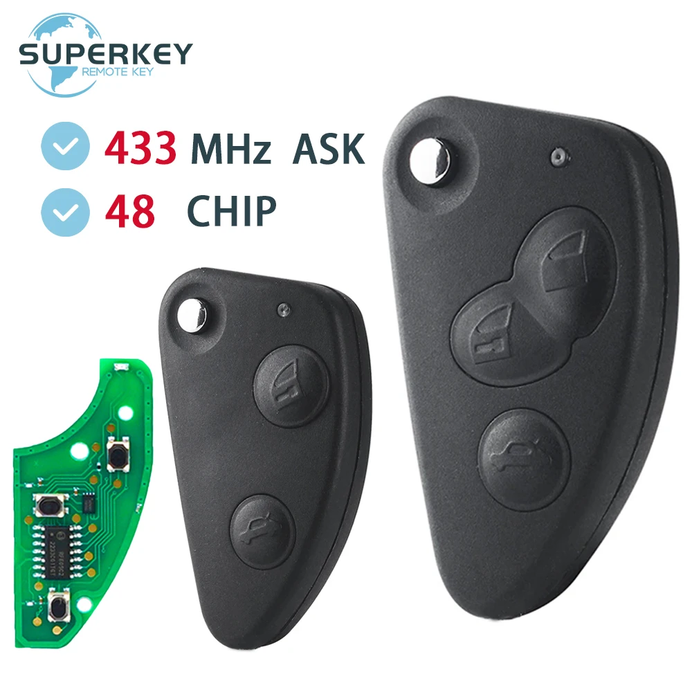 SUPERKE 2/3 Buttons Replacement Folding  With SIP22 Blade Flip Remote Car Key For Alfa Romeo 147 156 166 GT 433MHz ID48 Chip