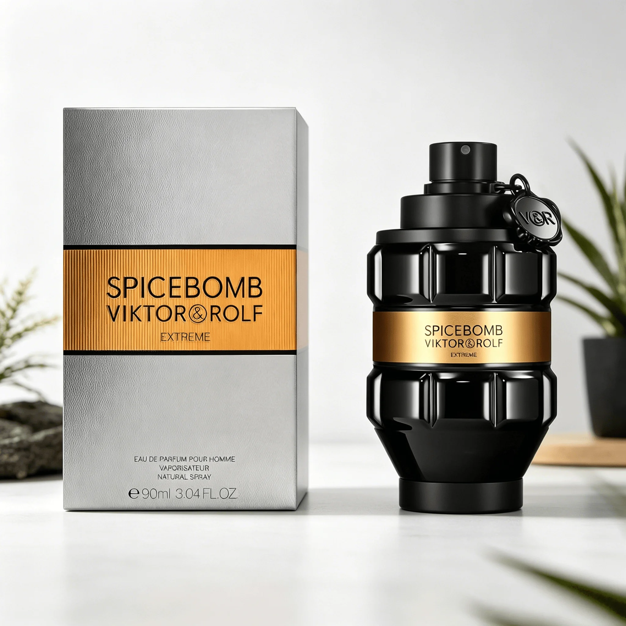 Viktor & Rolf Spicebomb Extreme Men EDP Perfume Rich Spicy Warm Tobacco Scent Matte Black Geometric Bottle Luxury Gold Band Gift Perfume for Him view 2
