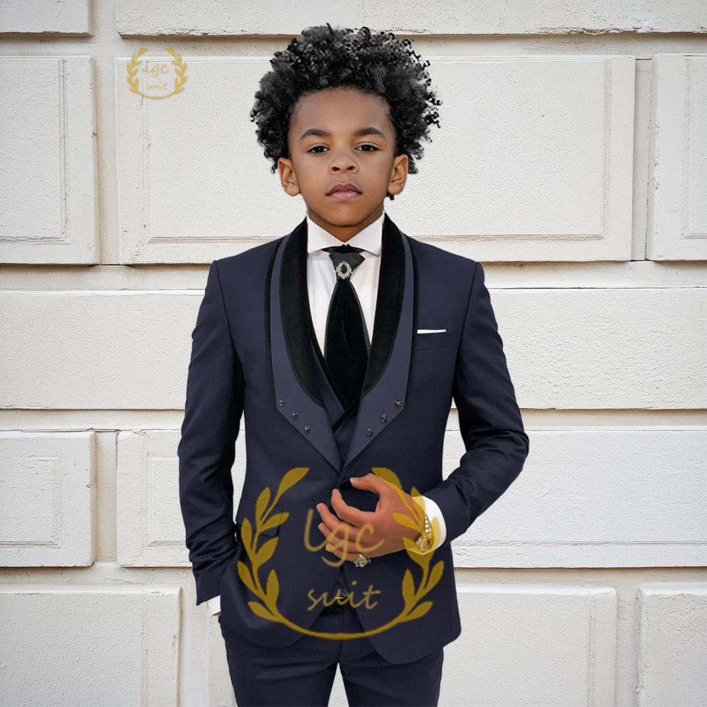 

Boys' Premium Custom 3-Piece Suit – Shawl Lapel Blazer with Contrast Lapel, Waistcoat & Dress Pants for Special Occasions