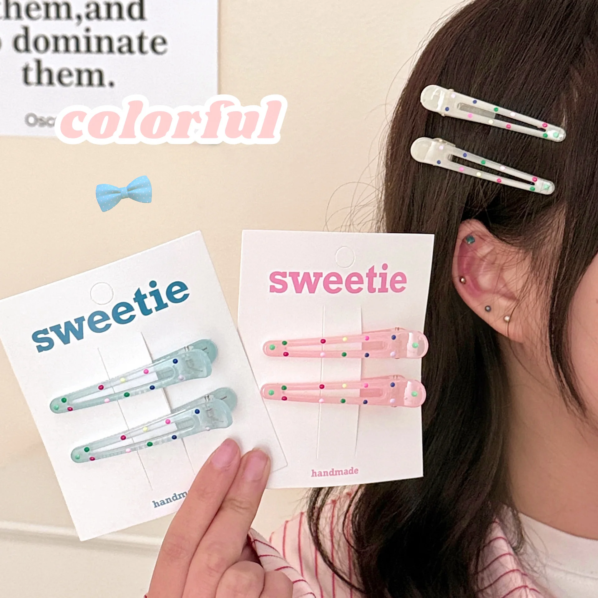 Colorful Polka Dot Hair Clip Sweet Girls Bangs Side Clip Korean Simple Versatile Broken Hair Clip Headband Styling Accessoies