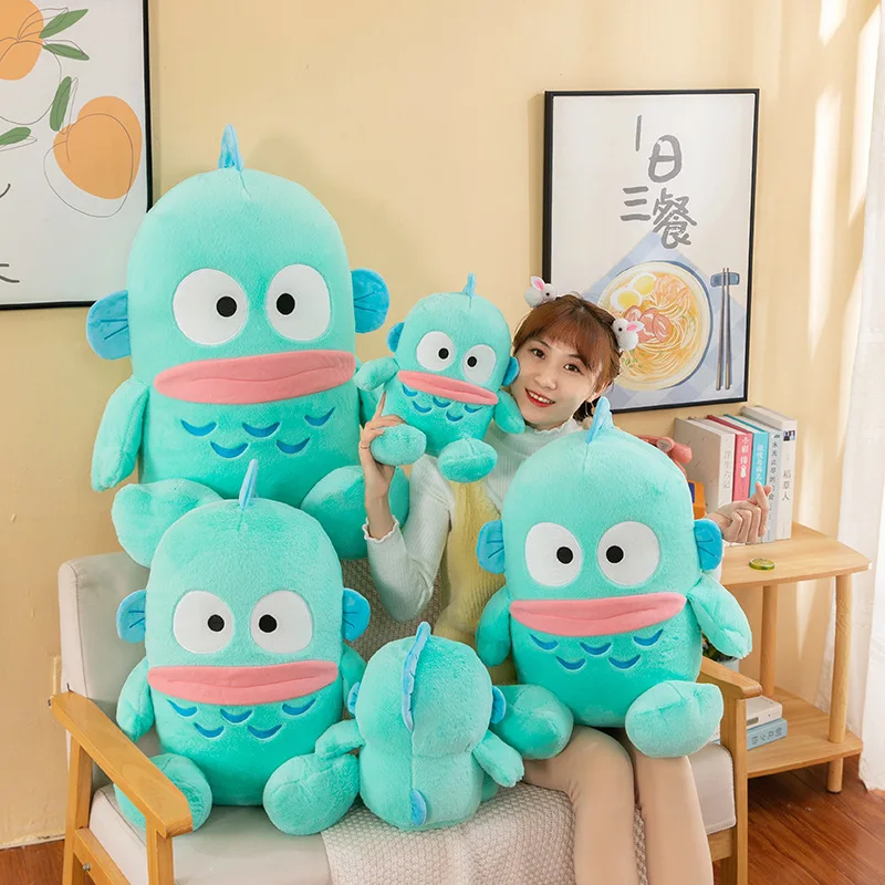 Sanrio kawaii bonito sereia hangyodon brinquedo de pelúcia boneca feio peixe fantoche verde meio peixe aniversário presente natal para crianças