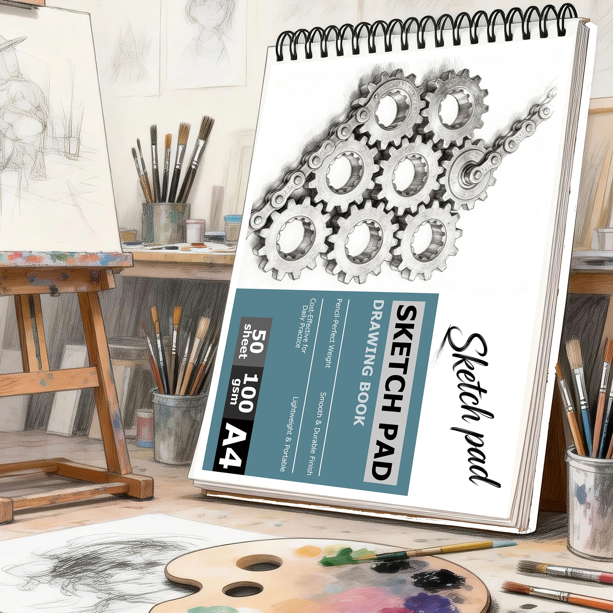 

Скетчбук на спирали для художников (форматы А4 и А5) - 50 листов, плотность 100 г/м², тетрадь для рисования | Альбом для рисования: «Кожухи и цепи»