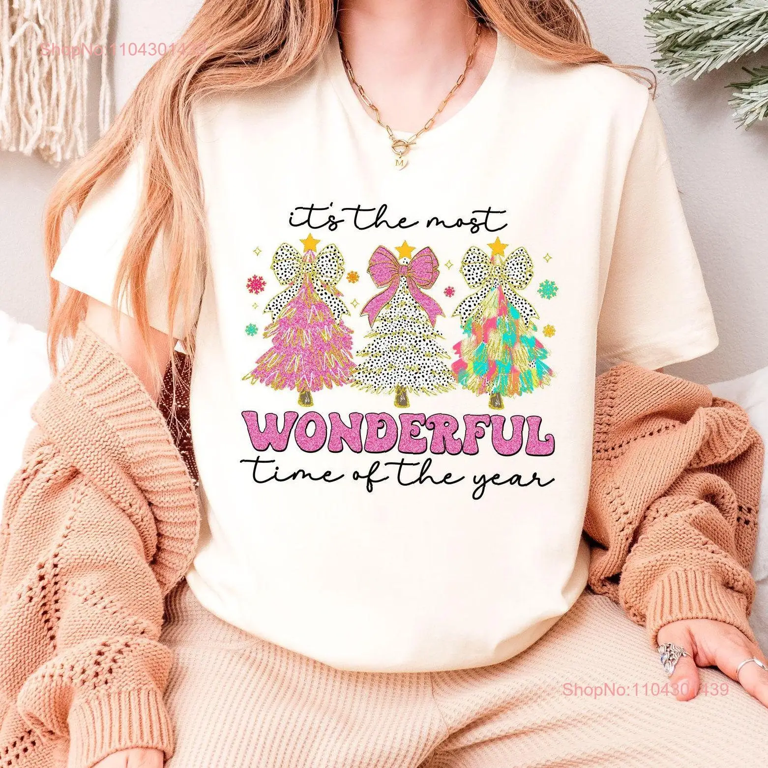 It's the most wonderful time of year T Shirt Coquette Christmas Trees Clipart Trendy long or short sleeves