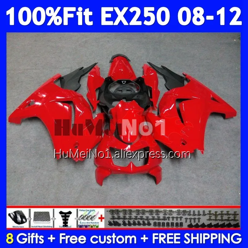 Bodys For KAWASAKI NINJA EX250 EX 250 R 250R 2008 2009 2010 2011 2012 232No.113 EX250R EX-250 08 09 10 11 12 Fairing Hot red