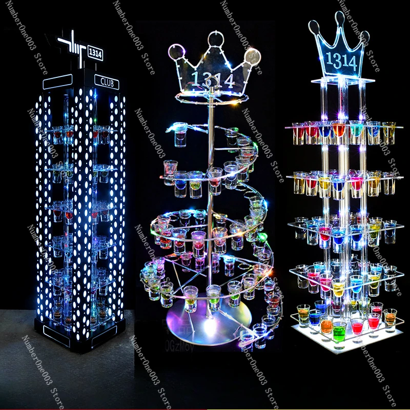 Bar KTV Decorations Colorful LED Luminous Cocktail Cup Holder Red Wine Wine Champagne Tower Multi-layer Bullet Cup