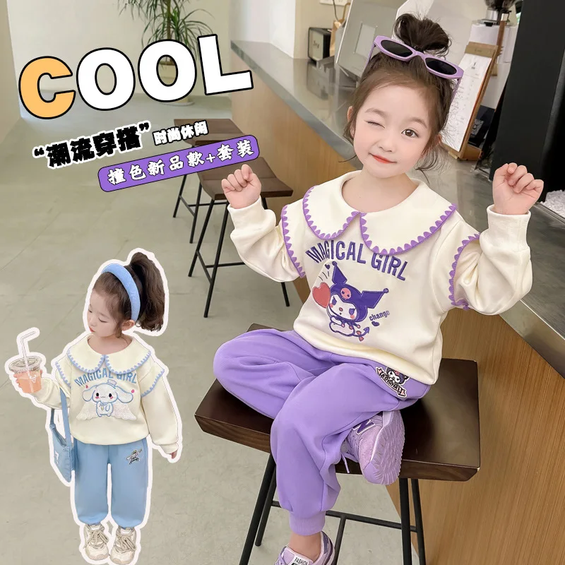 Kuromi Mädchen Anzug Frühling Herbst Cartoon Sweatshirt Kawaii Cartoon Cinnamoroll Casual Hosen Zwei Stück Set Lange Ärmel Hosen