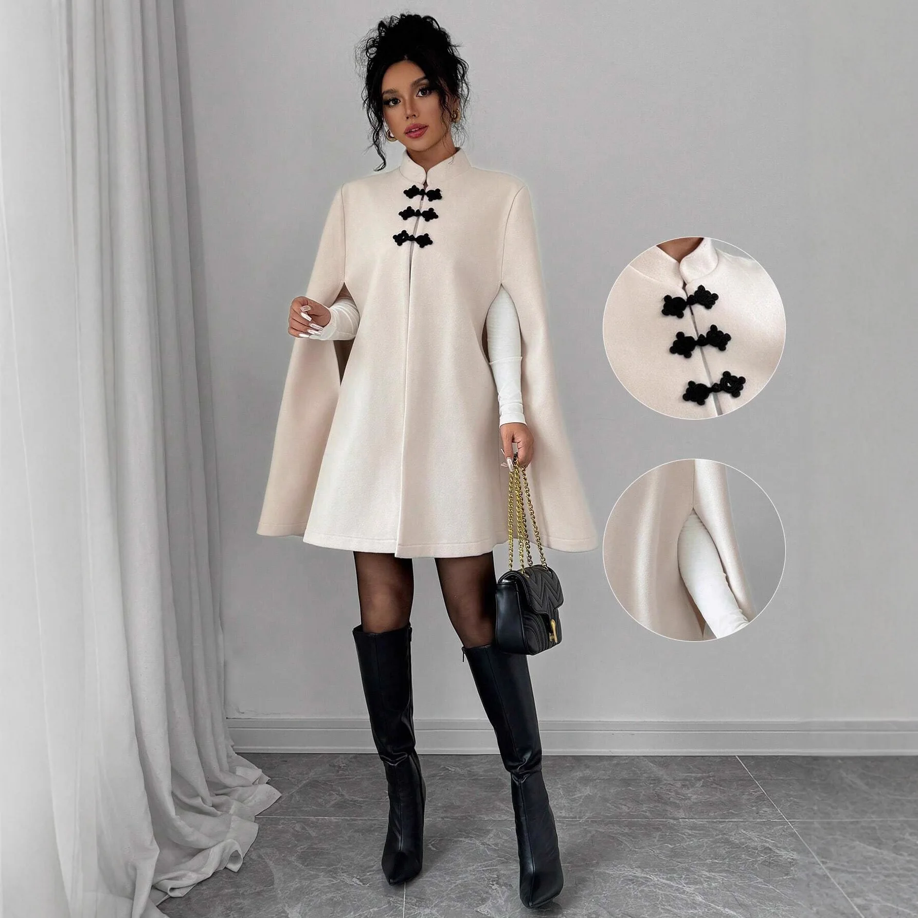 

New Chinese-Style Classic Button-Fastening Oversized Wool Coat Autumn Winter Warm Relaxed Fit Wool Coat for Female