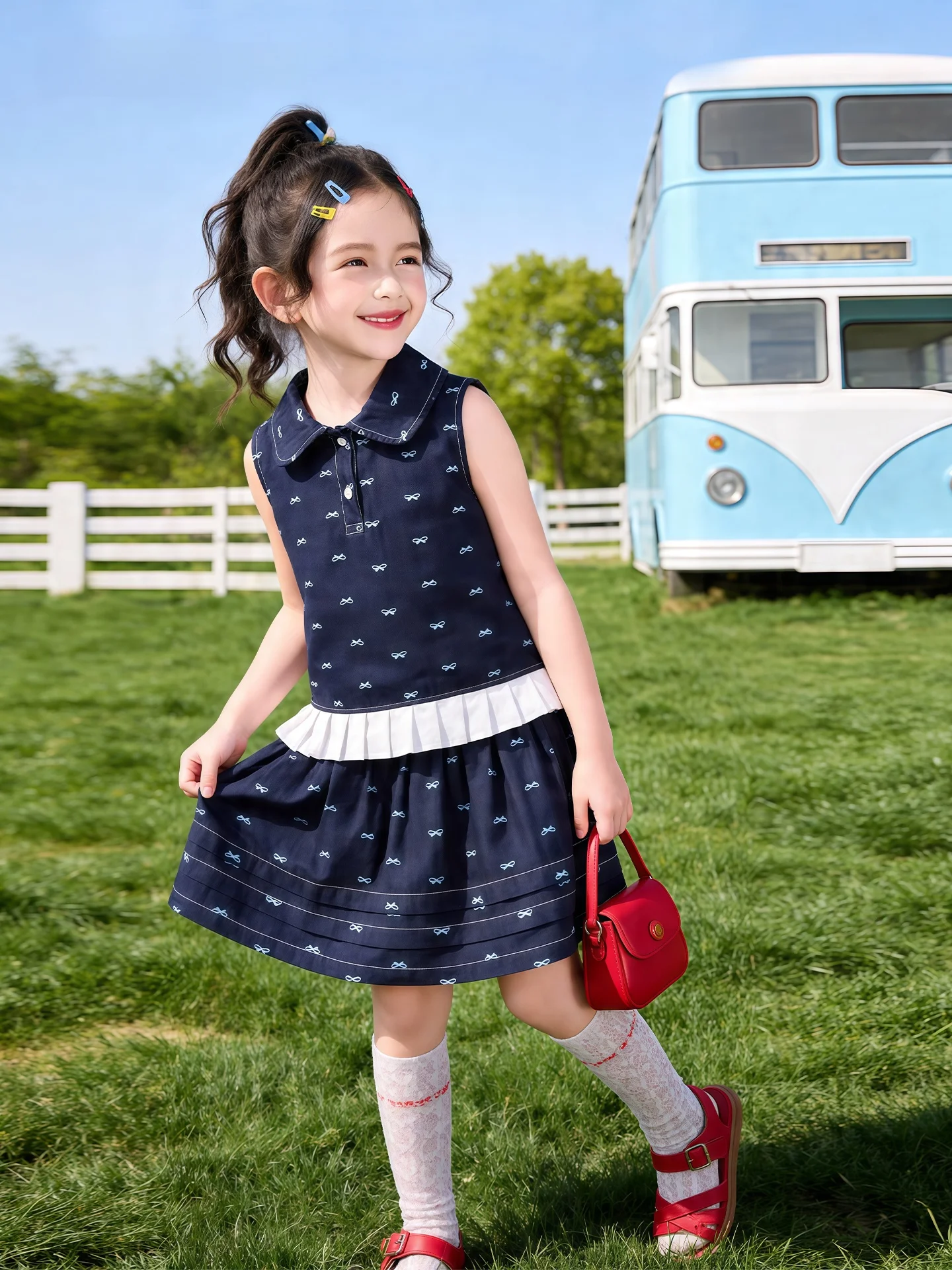 girls-summer-outfit-school-style-two-piece-set-child-clothing-korean-style-dress-breathable-lightweight-polyester-blend