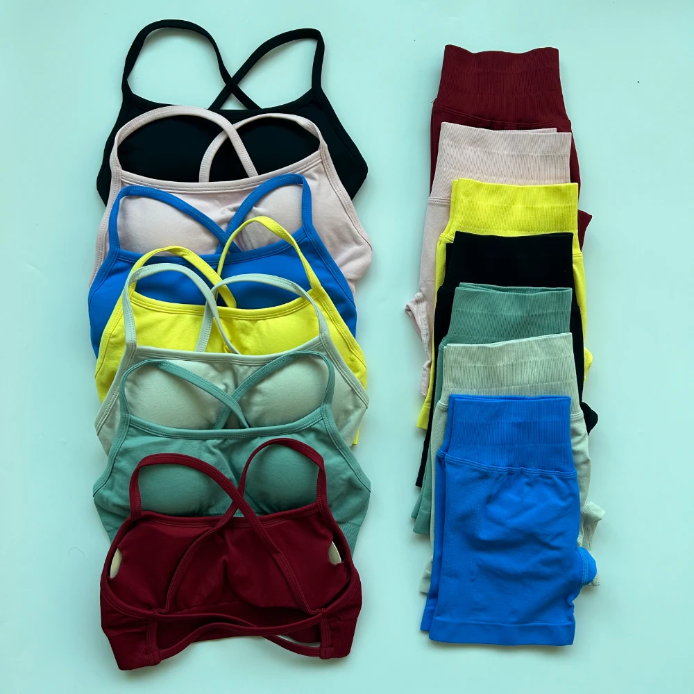 

2 Pieces Dynamic Yoga Set Women Backless Sport Bra High Waist Workout Scrunch Seamless Shorts Gym Suit Fitness Clothes Outfit