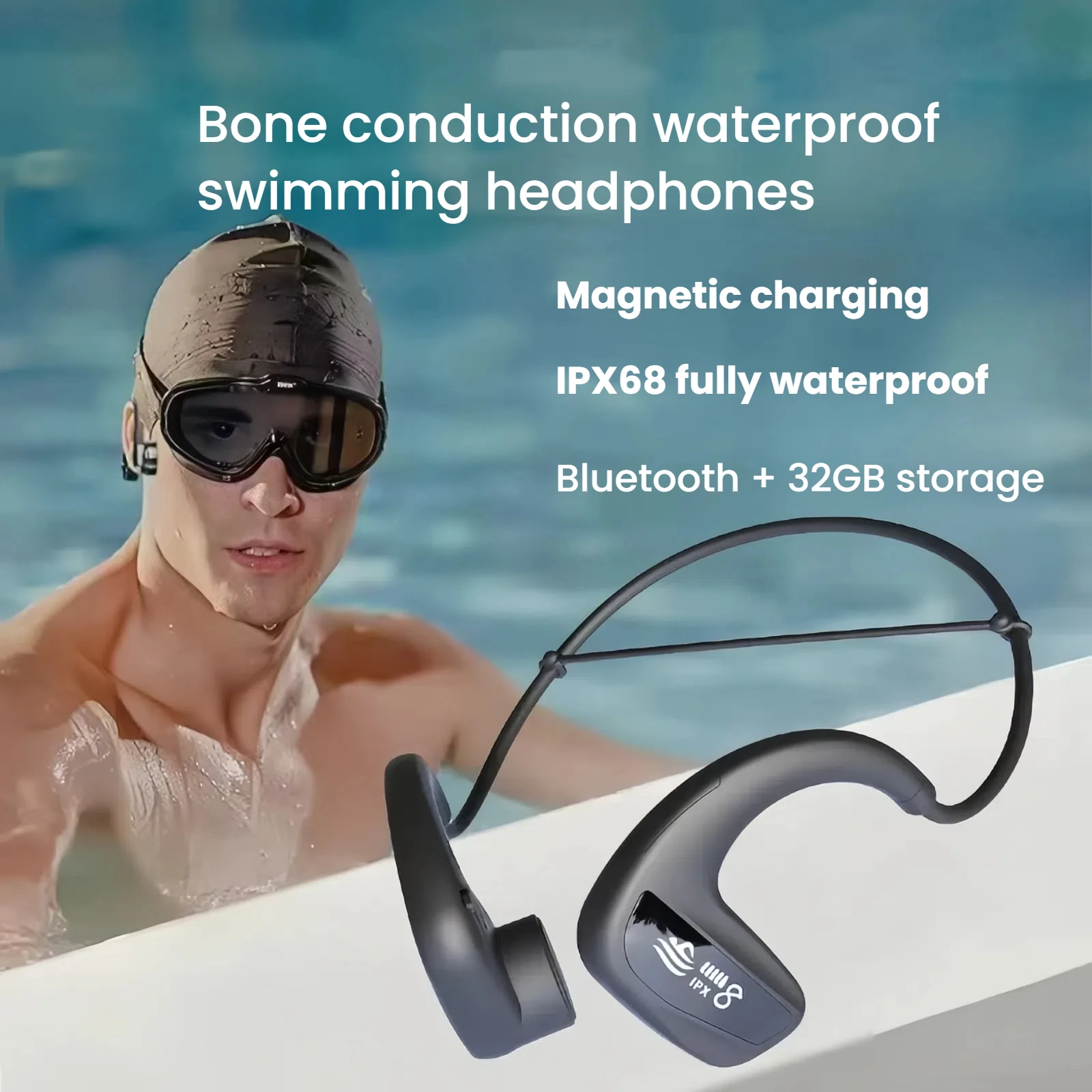 

Swimming Headphones Bone Conduction Headphones IP8 Waterproof Open Earphones Bluetooth Underwater Earbuds with 32 GB MP3 Player