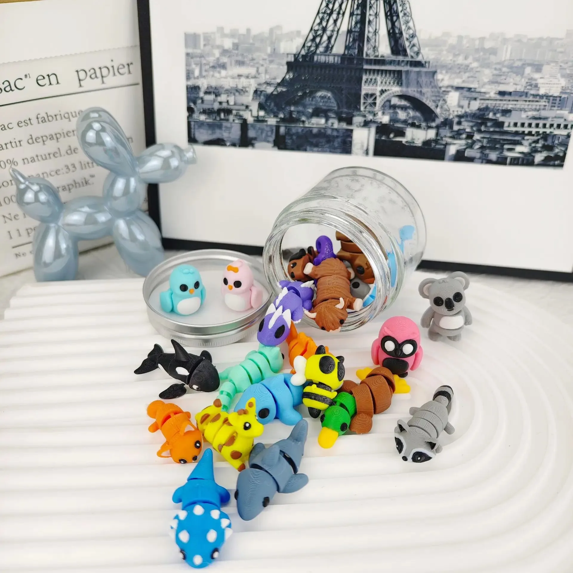 3D Printed Animal Figurine Toys 10/20/30Pcs Cartoon Joint Mobility Rabbit Tiger Dog Animal Model Toys Home Desktop Decoration