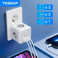 TESSAN USB Wall Socket Extender with 3 AC Outlets +3 USB Ports 5V 2.4A Cube Adapter 6-in-1 Plug Socket On/Off Switch for Home