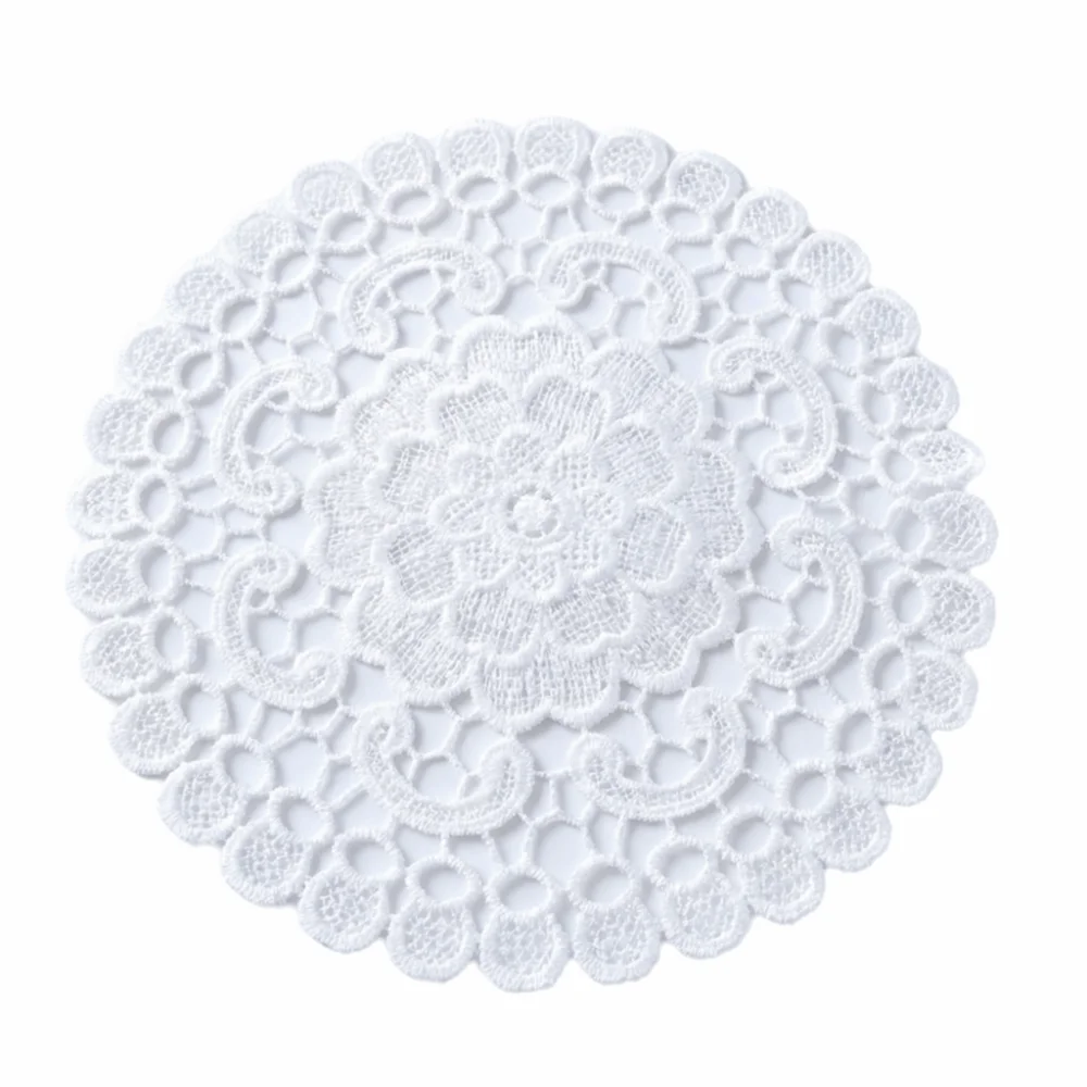 Ornament Prop Lace Embroidery Table Cloth Round Hollow Coffee Coaster Tea Pad Mat White Table Cup Mat Christmas Home Decor