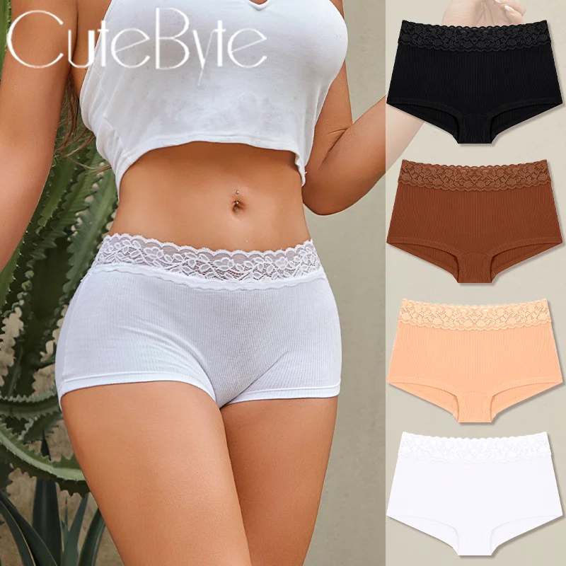 New Women's Lace Panties Boxers Cotton Seamless Boxers Underwear Female Solid Color Briefs Cozy Lingerie Intimate Underpant S-XL