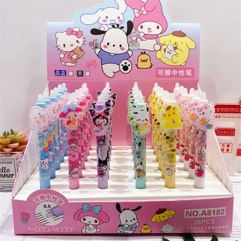 36 pcs/lot Sanrio Kawaii Animal Erasable Press Gel Pen Cute 0.5mm Blue Ink Neutral Pens Promotional Gift Office School Supplies