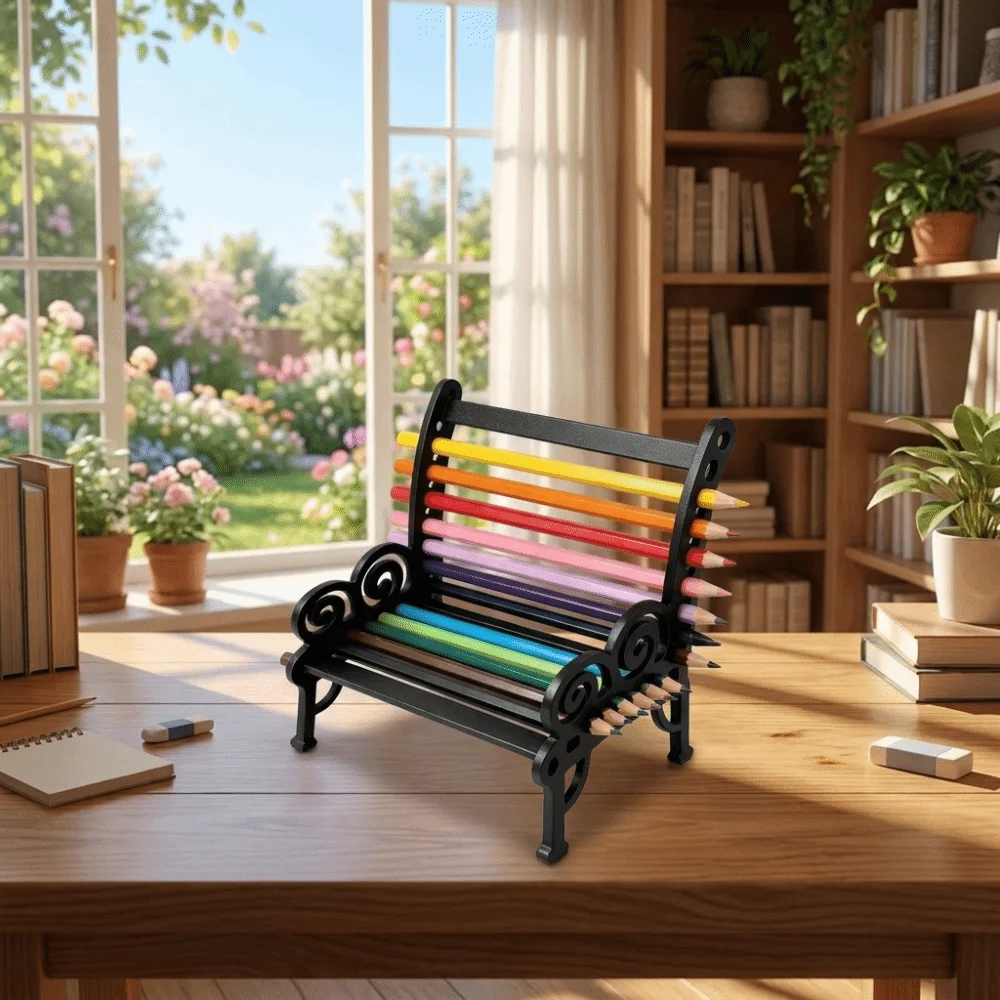 3D Printing Bench-Shaped Pencil Holder Fun Style Self-Assembly Required Chair-Style Pencil Holder Plastic Pencil Organizer
