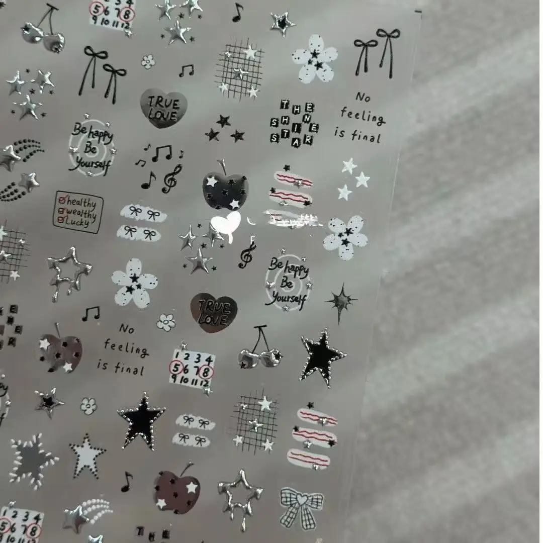New Personalized American Sweet Cool Apple Star Hot Silver Manicure Stickers Diy Nail Decoration Stickers Retro Simple Stickers view 4