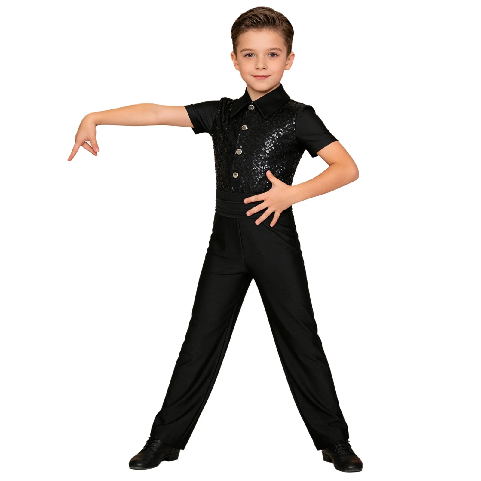 Children's Figure Skating Bodysuit Teens Cha Cha Tango Dance Leotard for Boys Latin Dance Bodysuit  Ballroom Dancing Jumpsuit