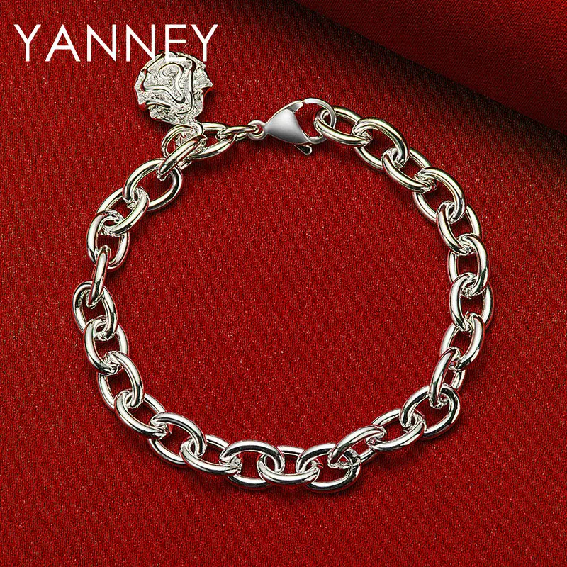 

New 925 Sterling Silver Fine Rose Pendant Bracelet For Women Luxury Charm Wedding Engagement Party Jewelry
