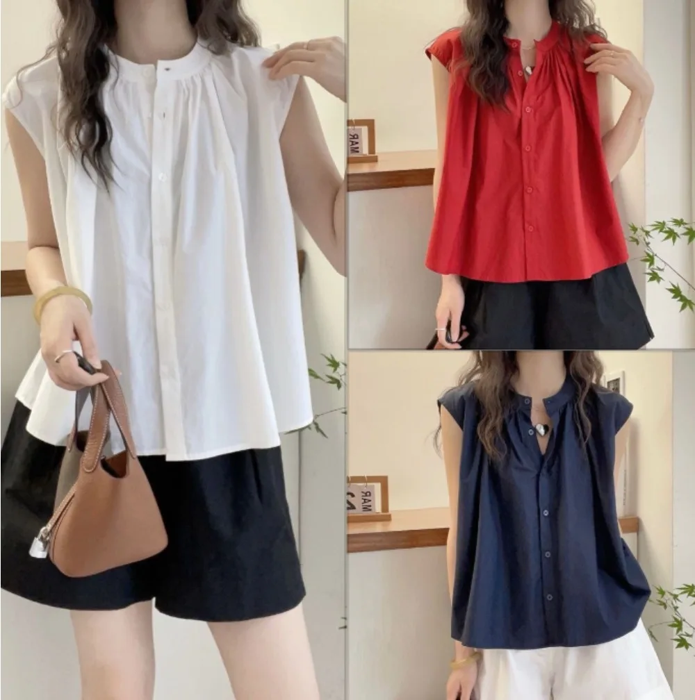 

Sweet Korean Flying Sleeve Shirts Women Solid Color Loose Casual Top White Shirt