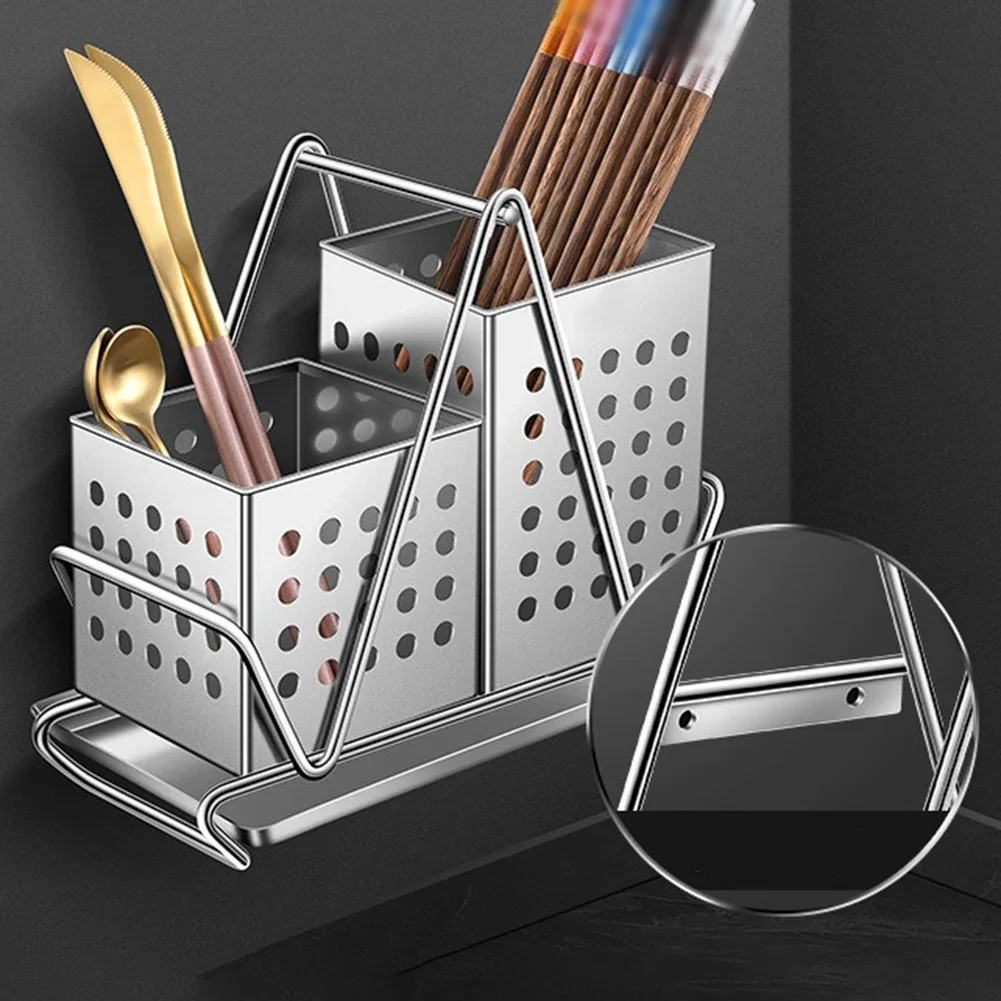 

Cutlery Holder Kitchen Utensil Rack Stainless Steel Multifunctional Draining Chopstick Holder Freestanding Cutlery Storage Box