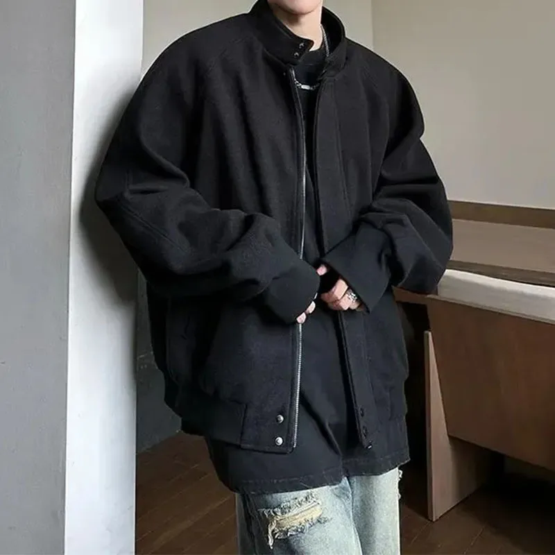 

Stand Collar Woolen Jacket Men's Winter Short High-end Handsome Windbreaker Autumn Winter Old Money Style Casual Woolen Jacket