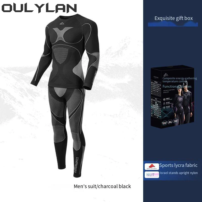 Oulylan Men Women Ski Thermal Underwear Sets Sports Quick Dry Tracksuit Fitness Workout Exercise Tight Shirts Jackets Sport Suit