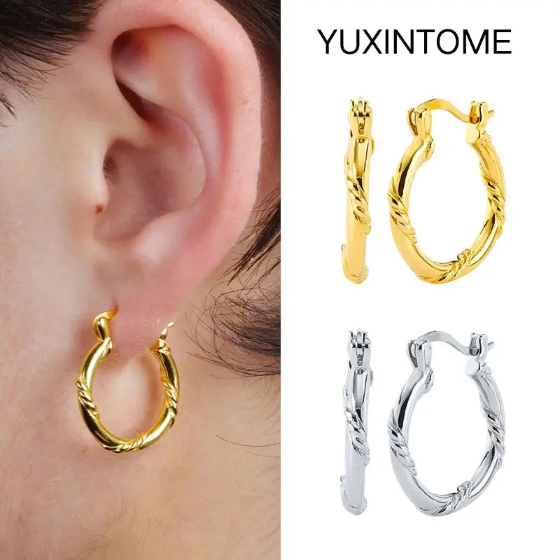 

925 Sterling Silver Ear Needle Fashion 14mm Hoop Earrings For Women Simple Twisted Gold Silver Earrings Luxury Jewelry Gifts