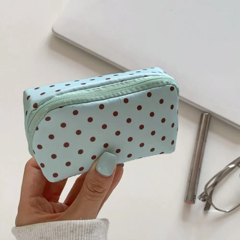 Casual Printed Polka Dot Cosmetic Bag Mint Green Small Makeup Organizer Cute Portable Women's Makeup Case Travel Use