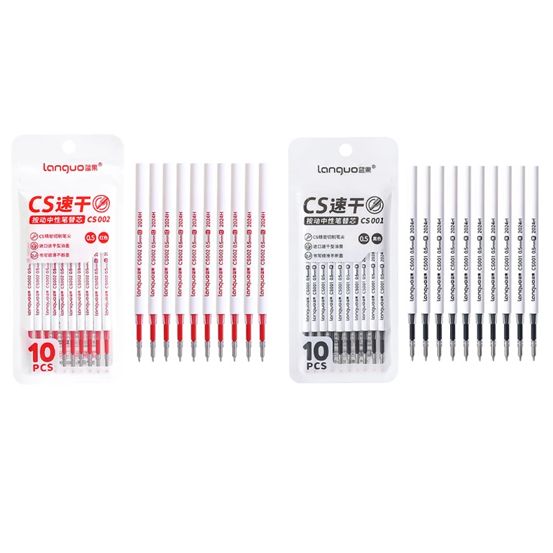10pcs ปากกาเจลเติม CS TIP Quick-DRY GEL ปากกาลายเซ็นปากกาปากกาลูกลื่น 0.5 มม.สีดํา/สีแดงเติมโรงเรียนศึกษาเครื่องเขียน