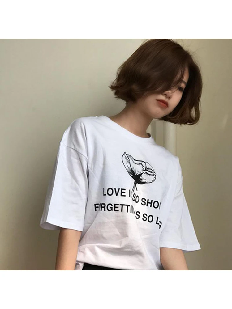 

Love Is So Short Forgetting Is So Long Graphic T-shirt Tumblr Grunge Aesthetic 90s Fashion Graphic Tee Shirt Women White Tshirt