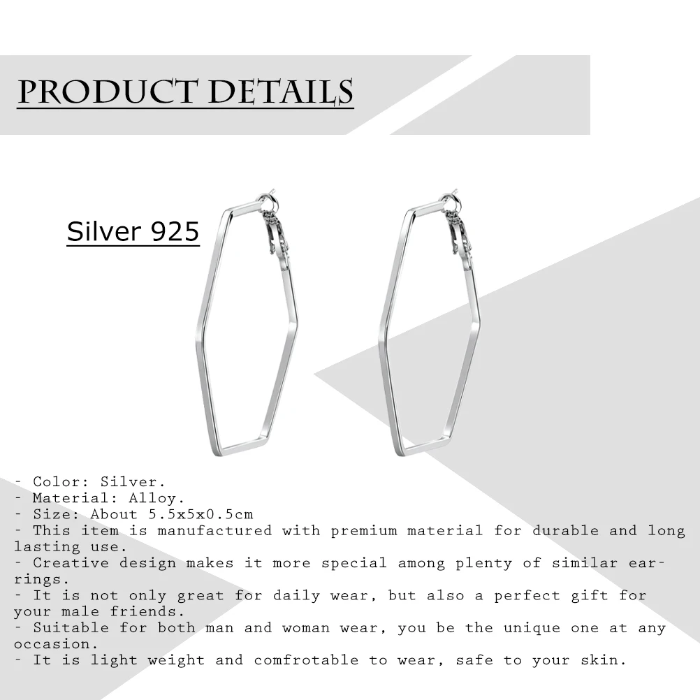 

Sterling Silver Hexagonal Ear Studs for Women Men Lightweight Comfortable Durable Daily Wear Unique Gift Safe Skin Simple Design