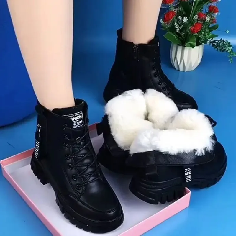 Winter Warm Women Shoes 2023 Fashion Black Casual Shoes Plus Velvet All-Match Sneakers Thick-Soled Cotton Fats Zapatillas Mujer