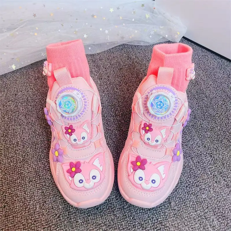 Disney Children's Casual Shoes Spring Autumn Girls' Children's Sports Pink Rotating Button Children LinaBell Pink Shoes Sneakers