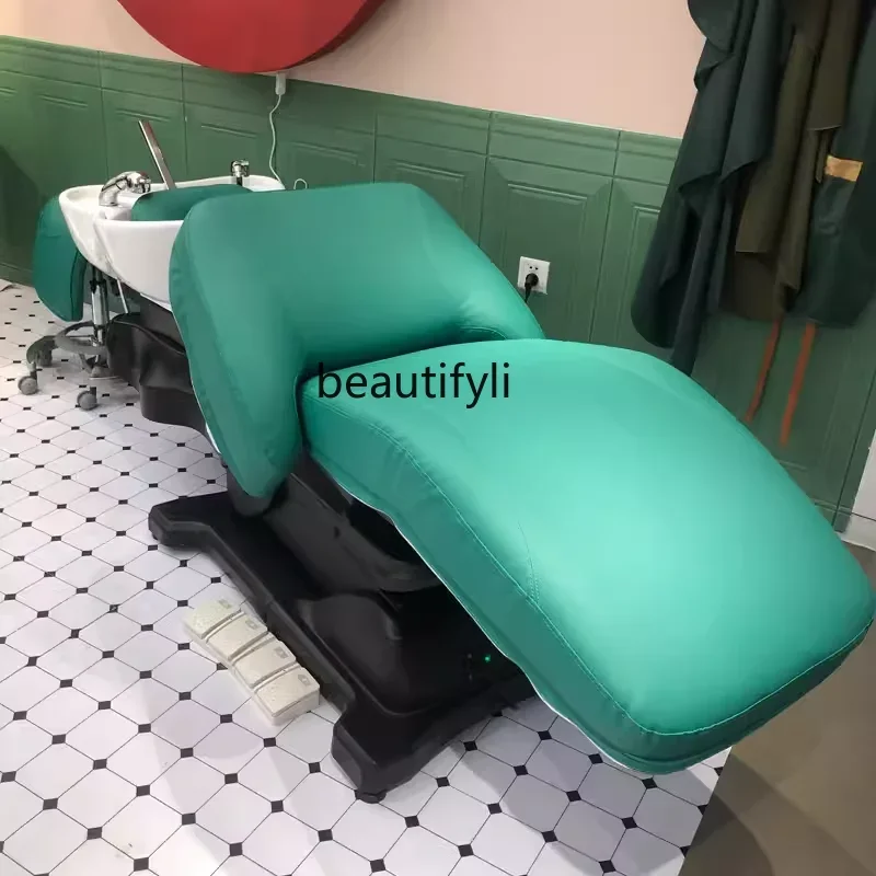 New High-End Shampoo Chair Barber Shop Flushing Bed Simple Half Lying Salon Bed Ceramic Basin