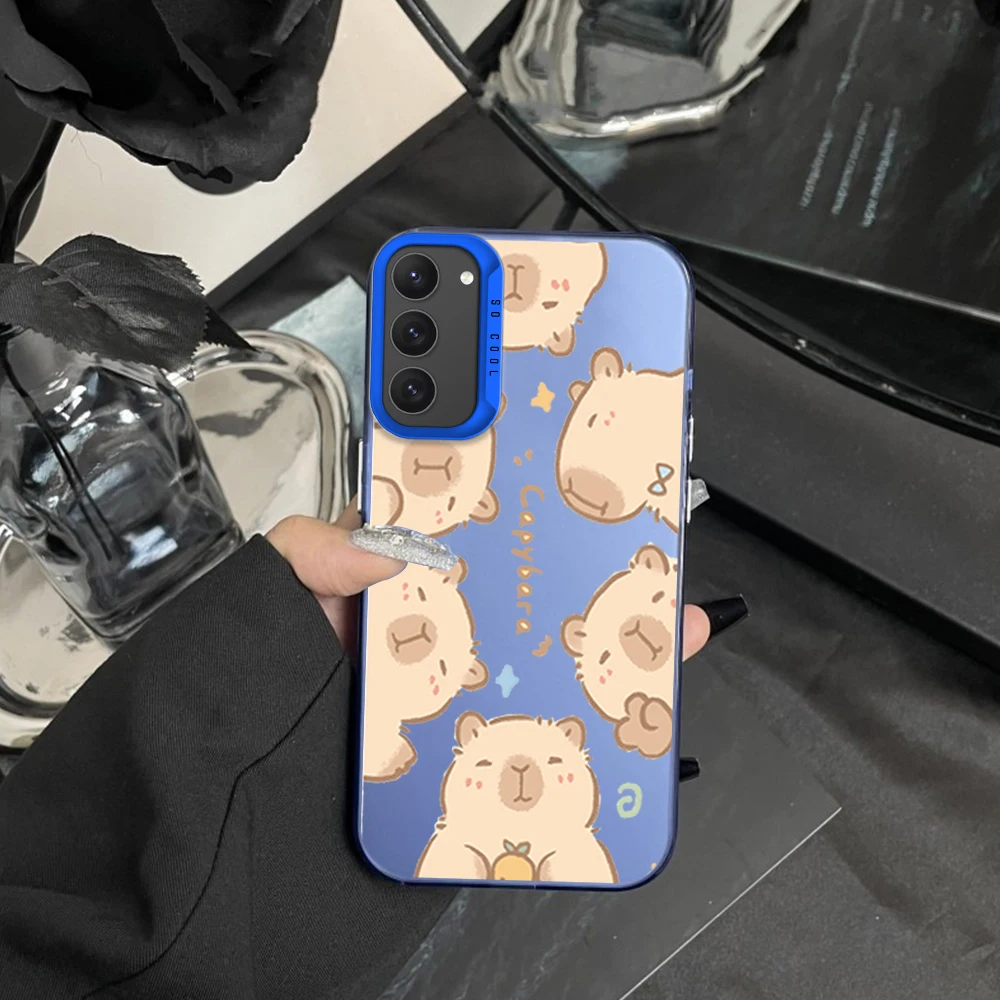 Capybara Cute Phone Case For Samsung S23 S24 S22 A71 A55 ULTRA PLUS FE Electroplated Silver IMD Laser Color Shell image 3