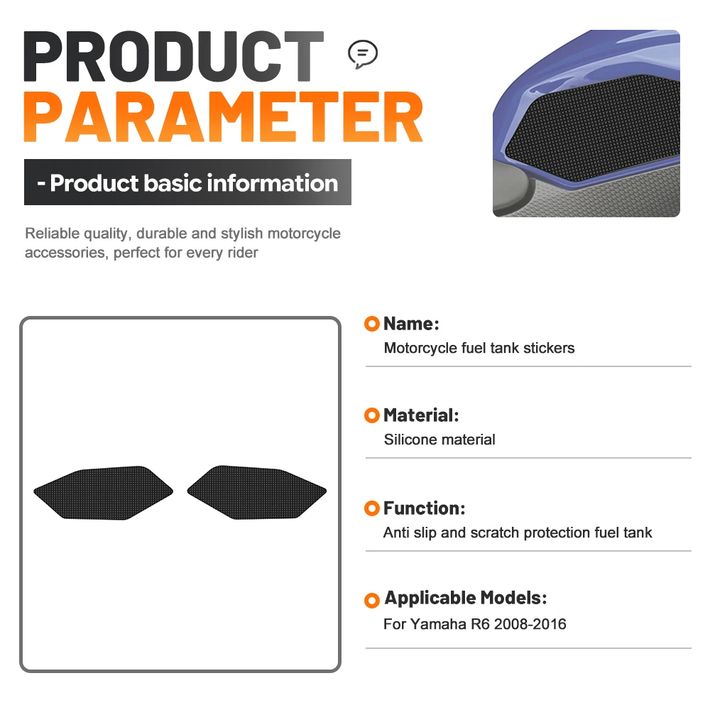 For YAMAHA R6 2008-2016 Black Rubber Tank Pad Anti Slip Anti Scratch Motorcycle Gas Fuel Tank Protector Guard Decal
