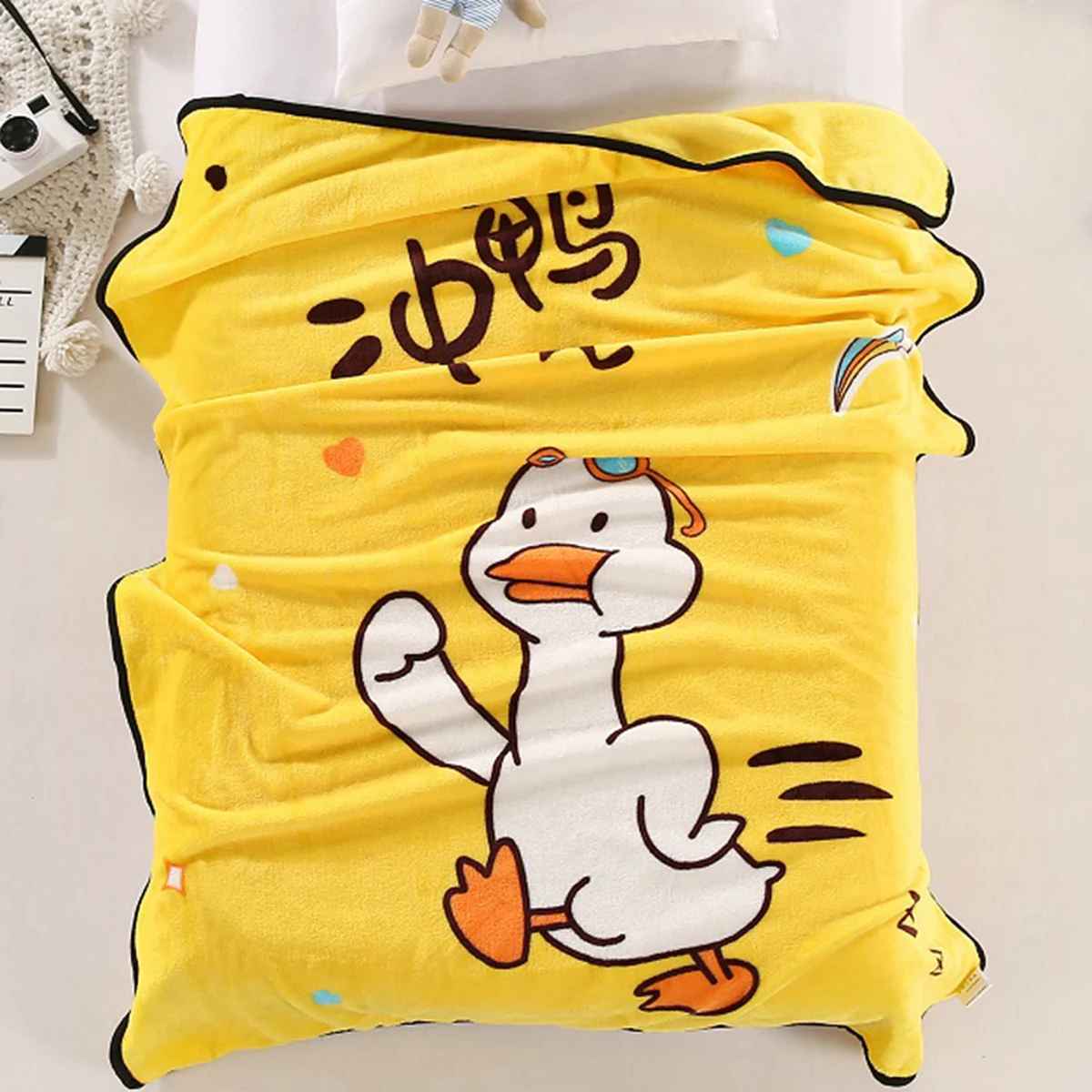 Rush Duck Throw Blanket Yellow Duck Design Super Soft Sherpa Blanket for Couch Sofa Bed 100cmx140cm