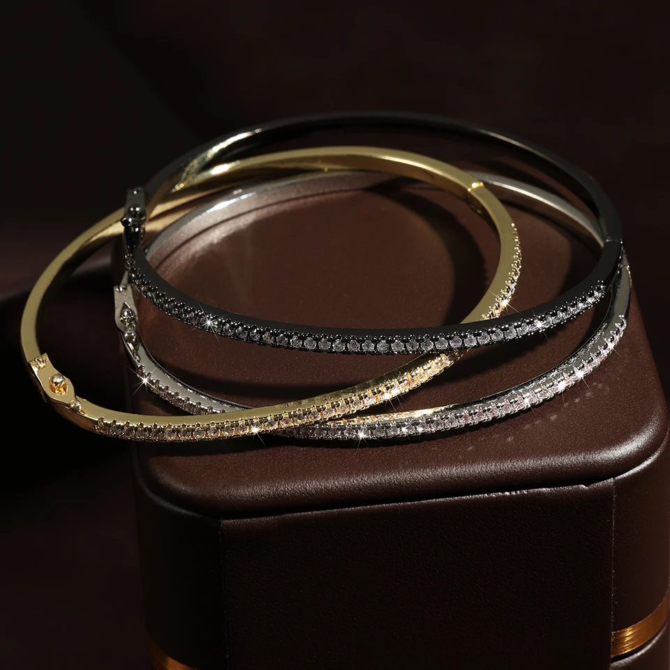 TrendMen Trendy Round Zirconia Tennis Bangles For Men Women Fashion Gold Color Crystal Wristlet Jewelry Gifts Party Bracelets