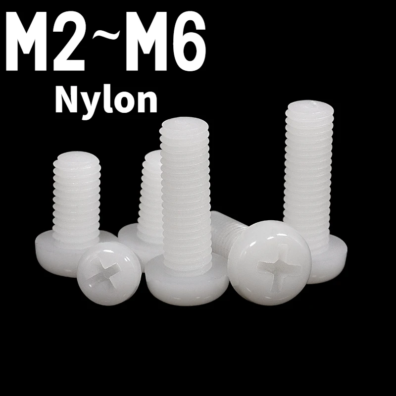 30~100PCS Nylon White M2 M2.5 M3 M4 M5 M6 M8 Plastic Insulated Cross Head Bolt Screw Cross Groove Round Pan Head Screw