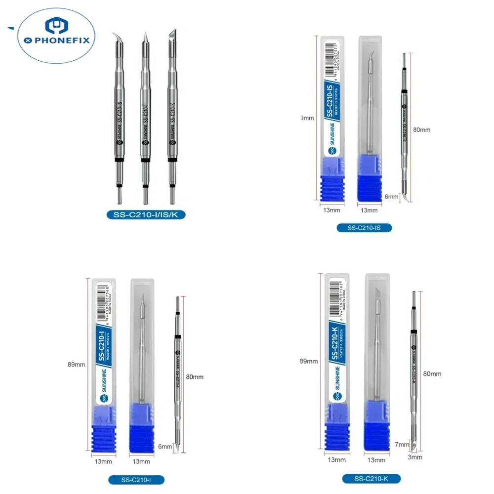 SUNSHINE JBC C210 Series Soldering Iron Tips Compatible T210 Handle for JBC Aixun Yuhua AIFen A9 T3A T210 Sodering Station Part