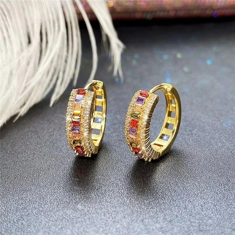 Huitan Fashion luksusowe kolorowe kolczyki dla kobiet jasnoróżowy/żółty/niebieski/zielony/biały CZ estetyczna biżuteria ślubna delikatny prezent