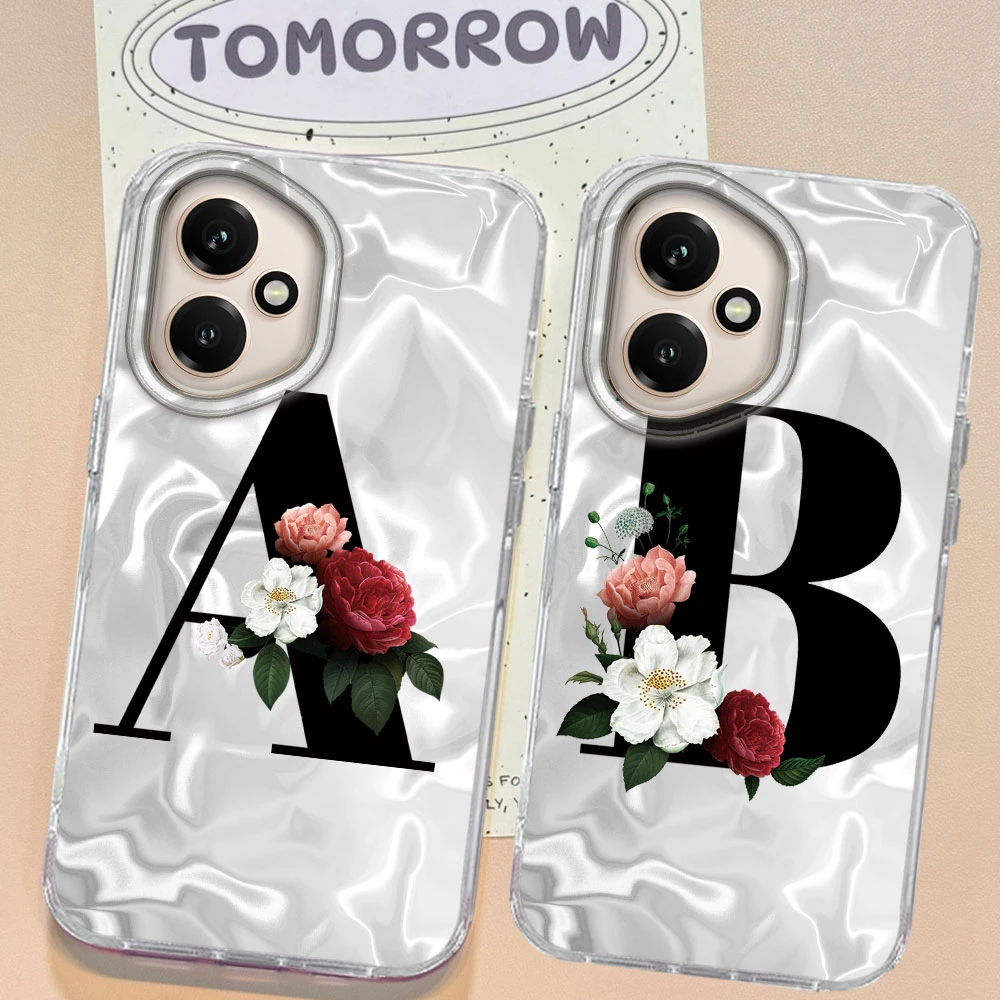 Black Letter Peony Flower Phone Case For Honor 400 200 90 Lite Pro Smart Prevention Women Girls Silicone Shell Fundas Back Cover