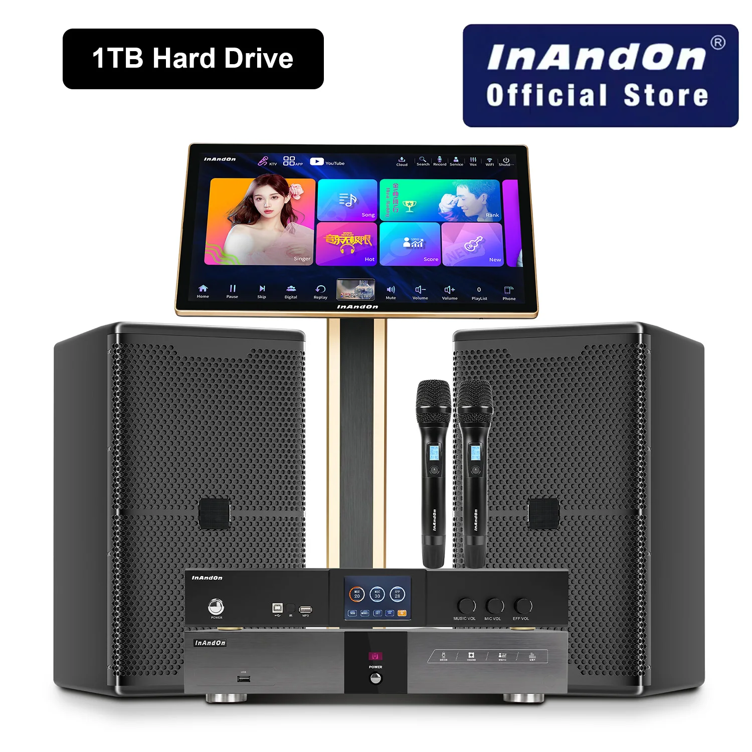 InAndOn KV-V5 MAX Karaoke System Full Set 1TB HDD 21.5 Touch Screen 10 Speakers Home Karaoke Machine All in One YouTube WiFi