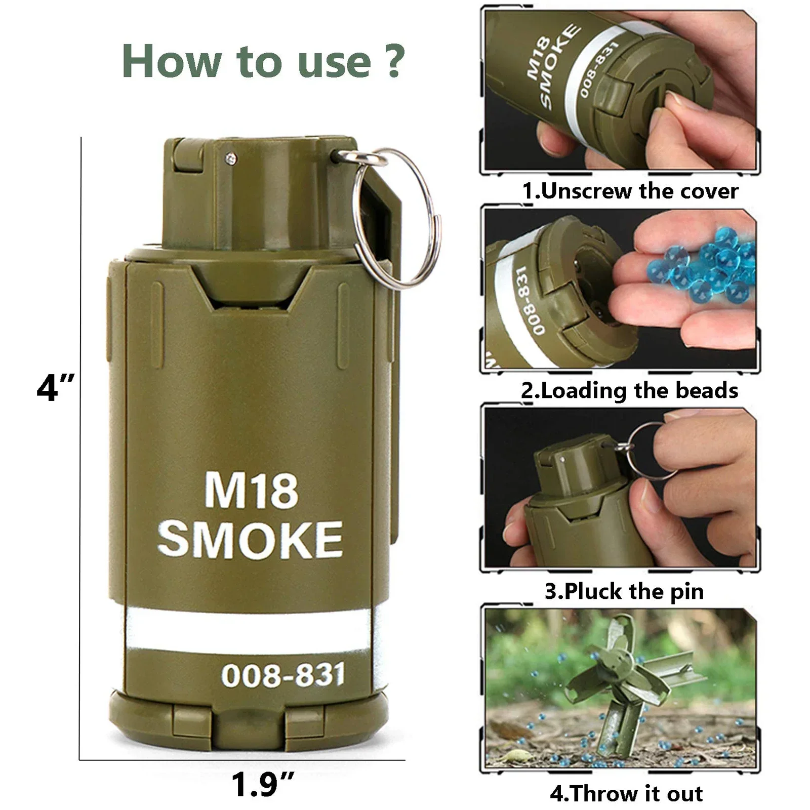 2pcs M18 Tactical Grenade Toy Water Drop Airsoft Grenade Model Battle Game Water Bomb Opponent Role Play Costume Toy Set