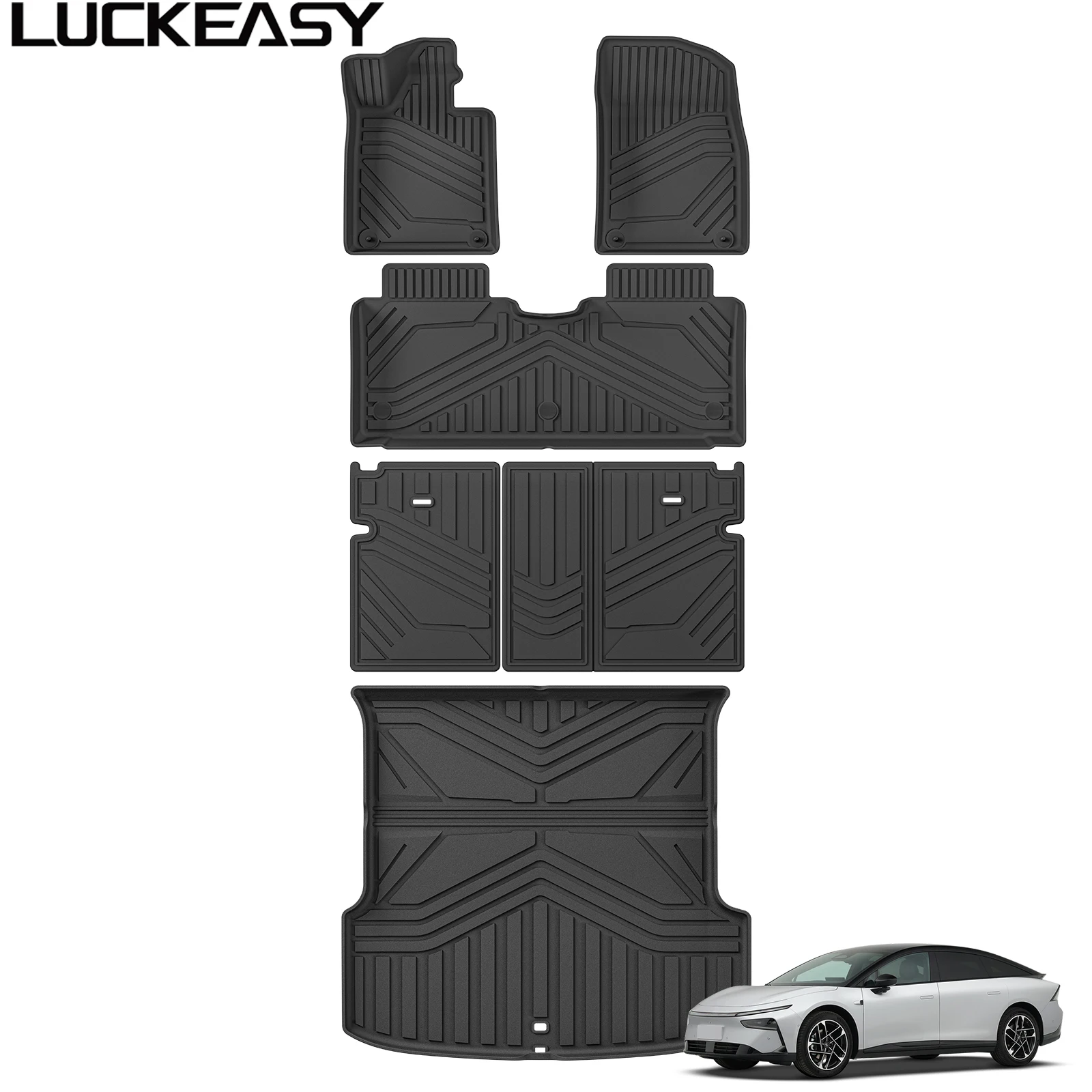 

Для Xpeng P7 + 2024 TPE 3D коврик для ног, напольные коврики, грузовая подкладка, коврик для багажника, водонепроницаемые всепогодные аксессуары для салона автомобиля, черный