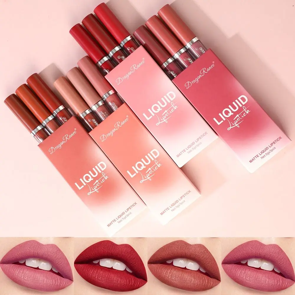 3個入り 高品質 デイリースタイル 防水 マット グロス リップスティック リップグロス ベルベット リップグレイズ レディース リップスティック