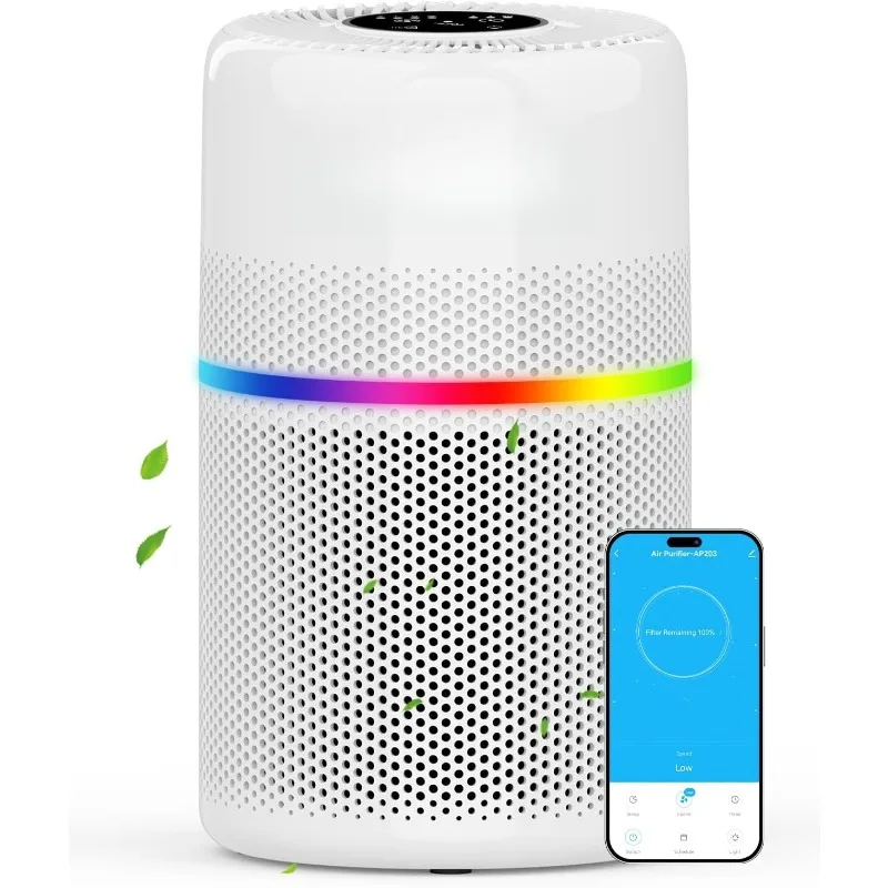 

Smart Air Purifiers for Bedroom, 7 Color Light H13 Air Purifier for Home Large Room Up to 1500 Ft², APP Control & 20 dB