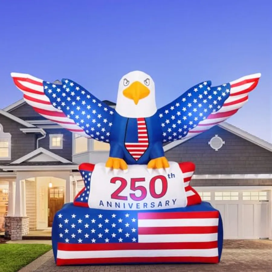 

6.1FT 250th Anniversary Patriotic Inflatable 4th of July Outdoor Decor American Flag Eagle with LED Lights Memorial Day Blow up